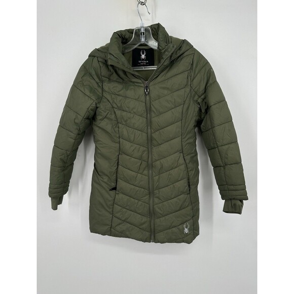 Spyder Youth Girls Junior Puffy Long Winter Outerwear Jacket Green 8/10M - Picture 1 of 12